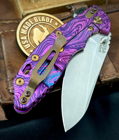 Double Purple Anomascus Hinderer XM-18 3.5 Sheepsfoot Anodized Ti Translucent Green G10 Stonewashed S45VN Blade Bronzed Out HW