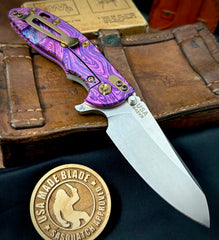 Double Purple Anomascus Hinderer XM-18 3.5 Sheepsfoot Anodized Ti Translucent Green G10 Stonewashed S45VN Blade Bronzed Out HW
