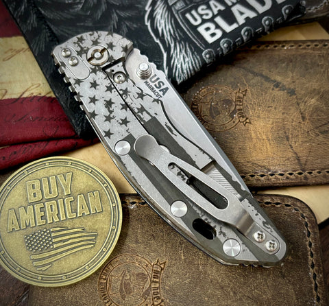 Battle Stars & Stripes Hinderer XM-18 3.5" Recurve Non-flipper Black G10 Customized Stonewashed Ti Stonewashed Magnacut Blade