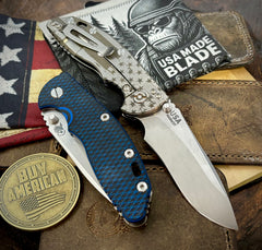 Battle Stars & Stripes Hinderer XM-18 3.5" Recurve Non-flipper Blue/Black G10 Customized Stonewashed Ti Stonewashed Magnacut Blade