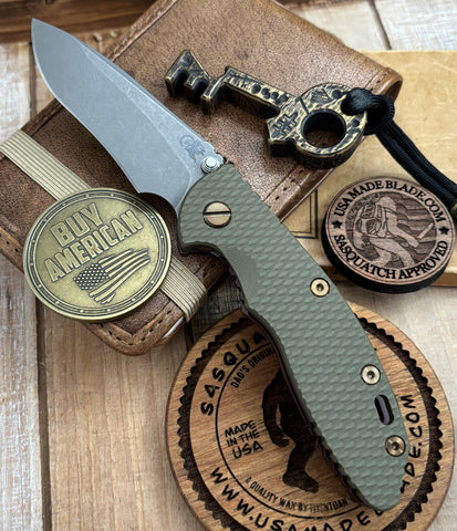 High Res Battle Purple Hinderer XM-18 3.5" Recurve Non-flipper OD Green G10 Customized Working Finish Ti Working Finish Magnacut Blade and Bronzed Out HW