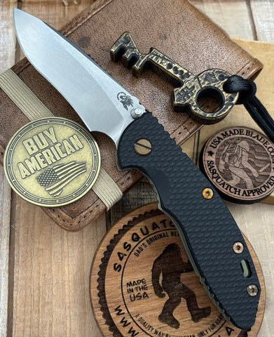 Battle Green Hinderer XM-18 3.5" Recurve Non-flipper Black G10 Customized Working Finish Ti Stonewashed Magnacut Blade and Bronzed Out HW