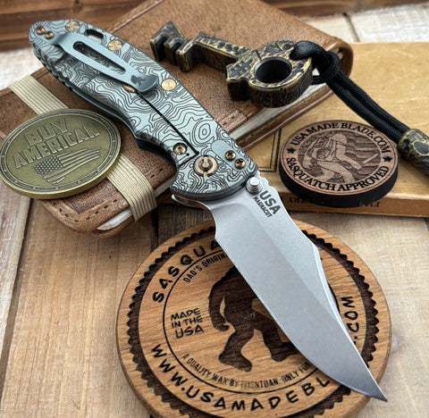 Topo Bead Blast Green Hinderer XM-18 3.5 Non-Flipper Bowie Bead Blast Green Ti Black G10 Stonewashed Magnacut Blade with Bronzed Out HW