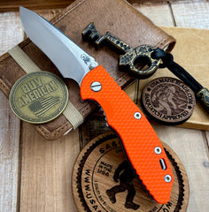 Topo  Hinderer XM-18 3.5" Recurve Non-flipper Orange G10 Custom Stonewashed Ti Stonewashed Finish Magnacut Blade and Squatched Clip