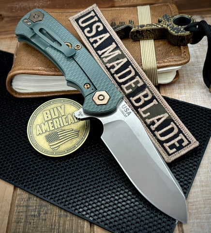 Ammo Can Green Project X Sheepsfoot Translucent Green G10 Customized Working Finish Ti with Stonewashed Magnacut Blade and Bronzed Out HW