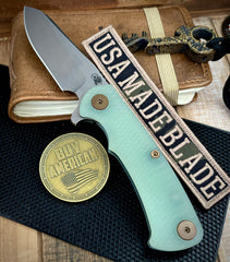Ammo Can Green Project X Sheepsfoot Translucent Green G10 Customized Working Finish Ti with Stonewashed Magnacut Blade and Bronzed Out HW