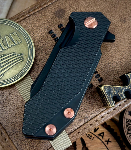 Wharnie Hinderer Half Track Gen 2 Full Ti Battle Black Handles with Battle Black Magnacut Blade Copper and Bronzed Out HW