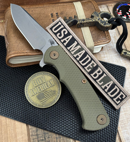 Battle Green Project X Sheepsfoot OD Green G10 Customized Working Finish Ti with Stonewashed Magnacut Blade and Bronzed Out HW