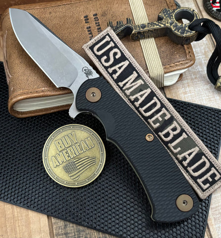 Battle Green Project X Sheepsfoot Black G10 Customized Working Finish Ti with Stonewashed Magnacut Blade and Bronzed Out HW