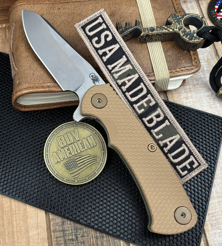 Battle Green Project X Sheepsfoot Coyote G10 Customized Working Finish Ti with Stonewashed Magnacut Blade and Bronzed Out HW