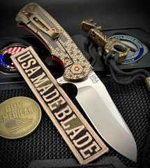 Battle Stars & Stripes Project X Sheepsfoot Red G10 Customized Bronze Ti with Stonewashed Magnacut Blade and Bronzed Out HW