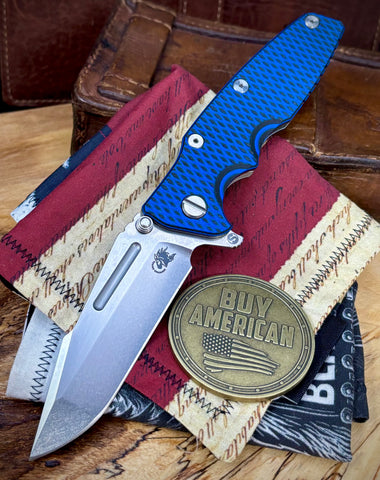 Hinderer Eklipse 3.5" Skinny Fullered Harpoon Spanto Blue/Black G10 Stonewashed Ti Stonewashed Magnacut Blade