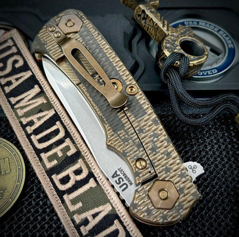 Battle Stars & Stripes Project X Sheepsfoot Red G10 Customized Bronze Ti with Stonewashed Magnacut Blade and Bronzed Out HW