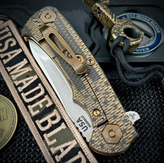 Battle Stars & Stripes Project X Sheepsfoot Red G10 Customized Bronze Ti with Stonewashed Magnacut Blade and Bronzed Out HW