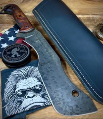 T.M. Hunt Full Custom M18 #687 with Brown Curly Maple Handle with Black Custom Leather Sheath and Forced Patina O1