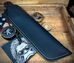 T.M. Hunt Full Custom M18 #687 with Brown Curly Maple Handle with Black Custom Leather Sheath and Forced Patina O1