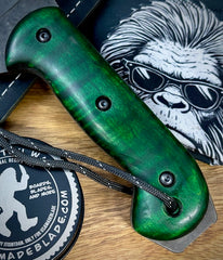 T.M. Hunt Full Custom M18 #688 with Green Curly Maple Handle with Black Custom Leather Sheath and Forced Patina O1