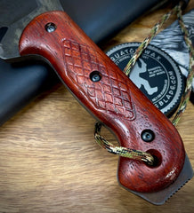 T.M. Hunt Full Custom M18 #689 with Padauk Rifle Patterned Handle with Black Custom Leather Sheath and Forced Patina O1