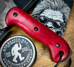 T.M. Hunt Full Custom M18 #692 with Red Curly Maple Handle with Black Custom Leather Sheath and Forced Patina O1