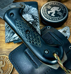 T.M. Hunt Full Custom M18 #694 with Black Rifle Patterned Micarta Handle with Black Custom Leather Sheath and Forced Patina O1