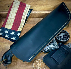 T.M. Hunt Full Custom M18 #694 with Black Rifle Patterned Micarta Handle with Black Custom Leather Sheath and Forced Patina O1