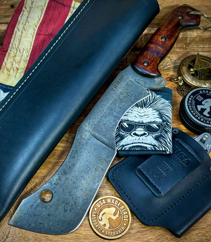 T.M. Hunt Full Custom M18 #696 Curly Maple Handle with Black Custom Leather Sheath and Forced Patina O1