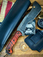 T.M. Hunt Full Custom M18 #698 Orange Curly Maple Handle with Black Custom Leather Sheath and Forced Patina O1