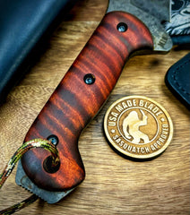 T.M. Hunt Full Custom M18 #698 Orange Curly Maple Handle with Black Custom Leather Sheath and Forced Patina O1