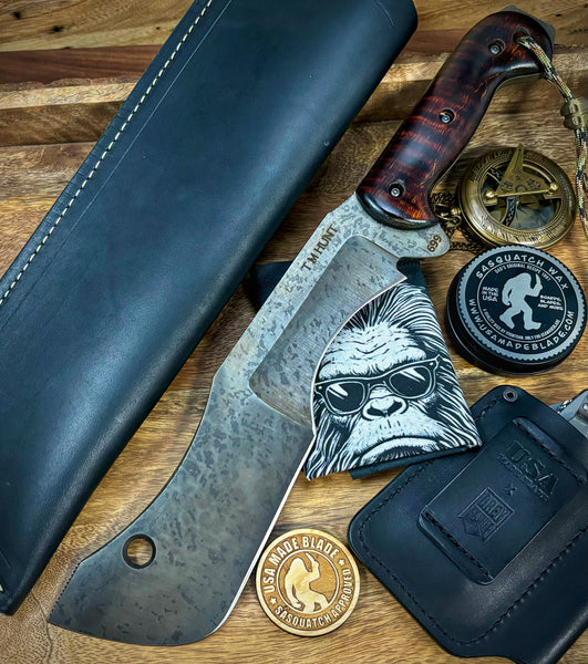 T.M. Hunt Full Custom M18 #699 with Curly Maple Handle with Black Custom Leather Sheath and Forced Patina O1