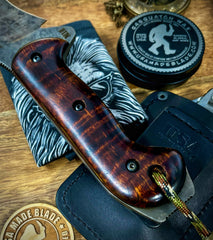 T.M. Hunt Full Custom M18 #699 with Curly Maple Handle with Black Custom Leather Sheath and Forced Patina O1