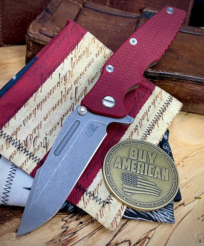 Hinderer Eklipse 3.5" Skinny Fullered Harpoon Spanto Red G10 Battle Bronze Ti Working Finish Magnacut Blade