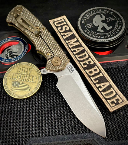 Topo Bronze Project X Sheepsfoot OD Green G10 Customized Bronze Stonewashed Ti with Stonewashed Magnacut Blade Bronzed Out HW and Sasquatched Clip