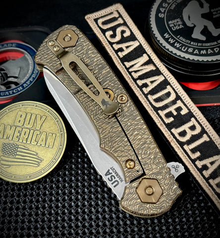 Topo Bronze Project X Sheepsfoot OD Green G10 Customized Bronze Stonewashed Ti with Stonewashed Magnacut Blade Bronzed Out HW and Sasquatched Clip