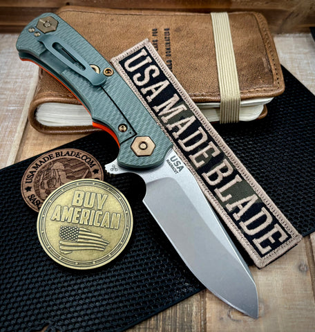 Ammo Can Green Project X Sheepsfoot Orange G10 Customized Working Finish Ti with Stonewashed Magnacut Blade and Bronzed Out HW