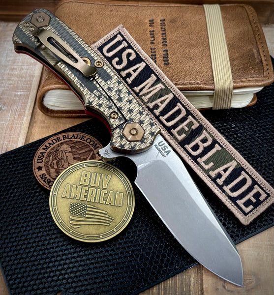 Battle Stars & Stripes Project X Sheepsfoot Red G10 Customized Bronze Ti with Stonewashed Magnacut Blade and Bronzed Out HW