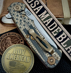 Battle Stars & Stripes Project X Sheepsfoot Red G10 Customized Bronze Ti with Stonewashed Magnacut Blade and Bronzed Out HW