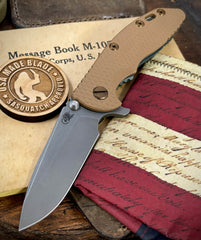 Ammo Can Green Hinderer XM-18 3.25 Spearpoint Coyote G10 Anodized Working Finish Ti and Working Finish S45VN Blade with Bronzed Out HW - USA MB