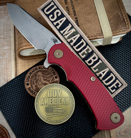 Battle Stars & Stripes Project X Sheepsfoot Red G10 Customized Bronze Ti with Stonewashed Magnacut Blade and Bronzed Out HW
