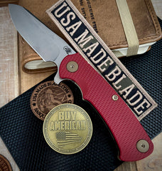 Battle Stars & Stripes Project X Sheepsfoot Red G10 Customized Bronze Ti with Stonewashed Magnacut Blade and Bronzed Out HW