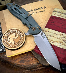 Ammo Can Green Hinderer XM-18 3.25 Spearpoint Coyote G10 Anodized Working Finish Ti and Stonewashed Finish S45VN Blade with Bronzed Out HW - USA MB