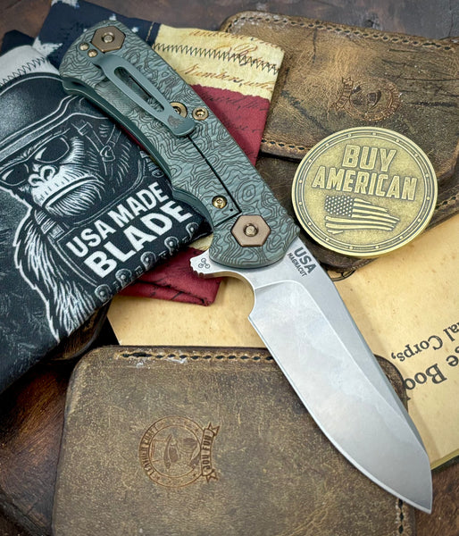 Topo Ammo Can Green Project X Sheepsfoot Translucent Green G10 Customized Working Finish Ti with Stonewashed Magnacut Blade Bronzed Out HW and Sasquatched Clip