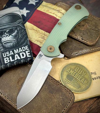 Topo Ammo Can Green Project X Sheepsfoot Translucent Green G10 Customized Working Finish Ti with Stonewashed Magnacut Blade Bronzed Out HW and Sasquatched Clip