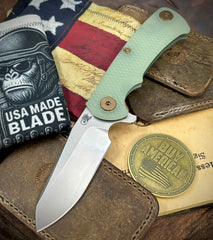 Topo Ammo Can Green Project X Sheepsfoot Translucent Green G10 Customized Working Finish Ti with Stonewashed Magnacut Blade Bronzed Out HW and Sasquatched Clip