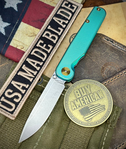 Green/Bronze Anodized Tactile Knives Rockwall Thumbstud Ti Liner Lock in Magnacut with Bronze HW