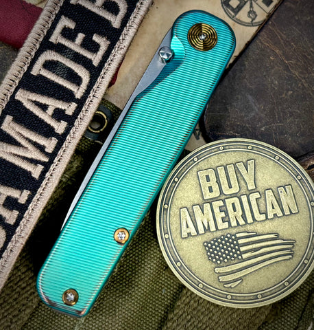 Green/Bronze Anodized Tactile Knives Rockwall Thumbstud Ti Liner Lock in Magnacut with Bronze HW - USA MB