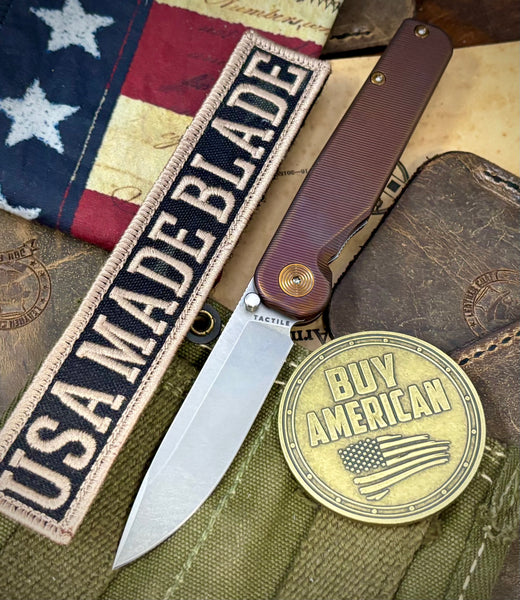 Antique Bronze with Bronze Hardware Anodized Tactile Knives Rockwall Thumbstud Ti Liner Lock in Magnacut