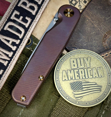 Antique Bronze with Bronze Hardware Anodized Tactile Knives Rockwall Thumbstud Ti Liner Lock in Magnacut - USA MB