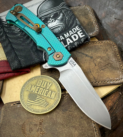 High Res Green Project X Sheepsfoot Translucent Green G10 Customized Stonewashed Ti with Stonewashed Magnacut Blade and Bronzed Out HW