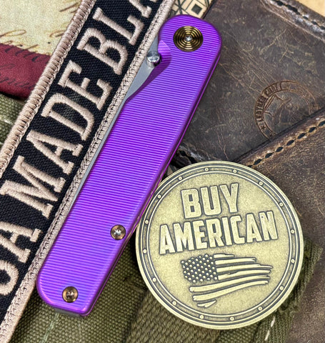 High Res Purple with Bronze Hardware Anodized Tactile Knives Rockwall Thumbstud Ti Liner Lock in Magnacut - USA MB