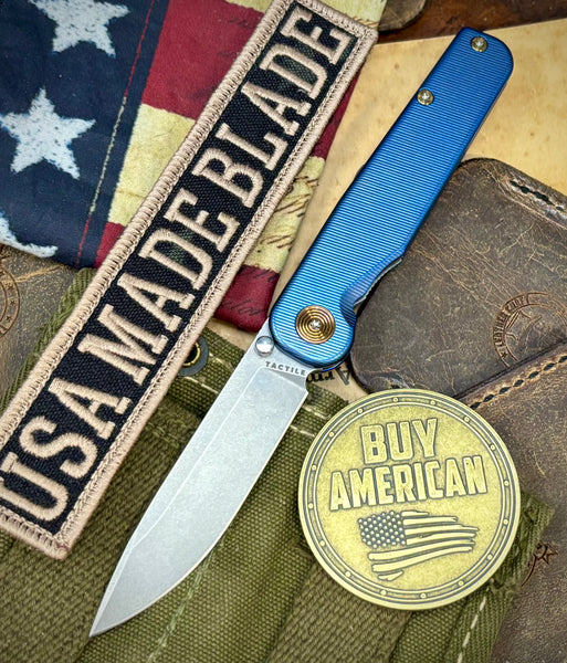 Carolina Blue with Bronze Hardware Anodized Tactile Knives Rockwall Thumbstud Ti Liner Lock in Magnacut